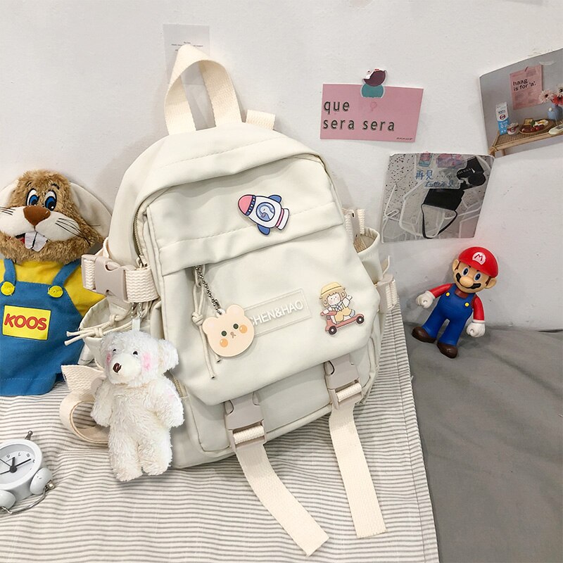Zaino da donna piccolo zaino da scuola per ragazze impermeabile in nylon moda giapponese casual borsa da ragazza femminile mini: white / Only Backpack