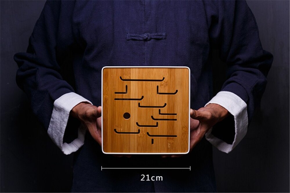 Chinese Kung Fu Natural Bamboo Tea Trays with Drainage Water Storage Drain Plate Travel Tea Board Tea Tray Teaware: 2