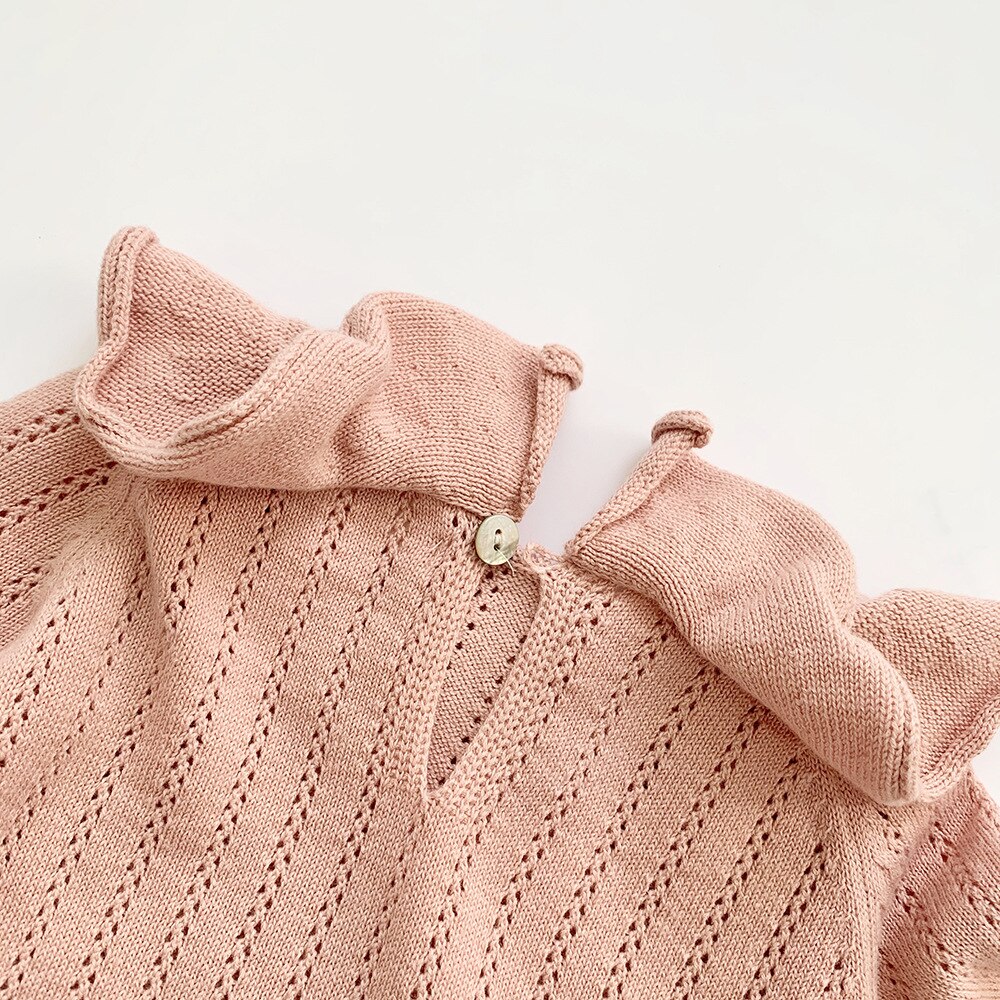 Børn strik tynd sweater prinsesse srping efterår toddler pige smukke flæser sweater beige pink pige langærmet top mærke