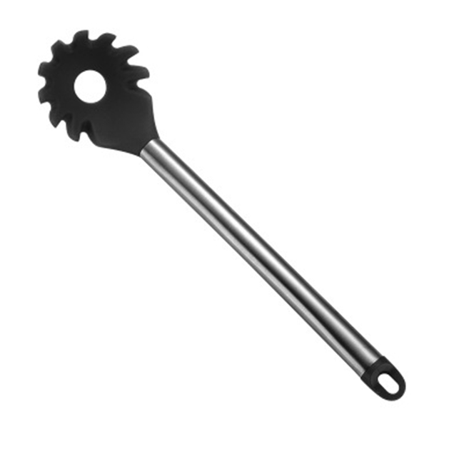 Stainless Steel+Silicone Cooking Utensil Kitchen Tools Turner Soup Spoon Strainer Pasta Server Egg Beater Spatula Food Tongs Red: PasrtaServer Black