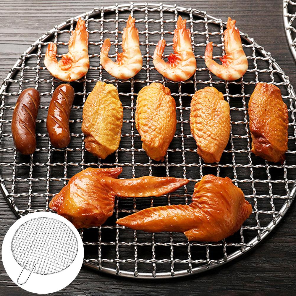 304 rund rostfritt stålnät med handtag grillgrill nät kylning rack ånga bakstativ camping utomhus trådnät