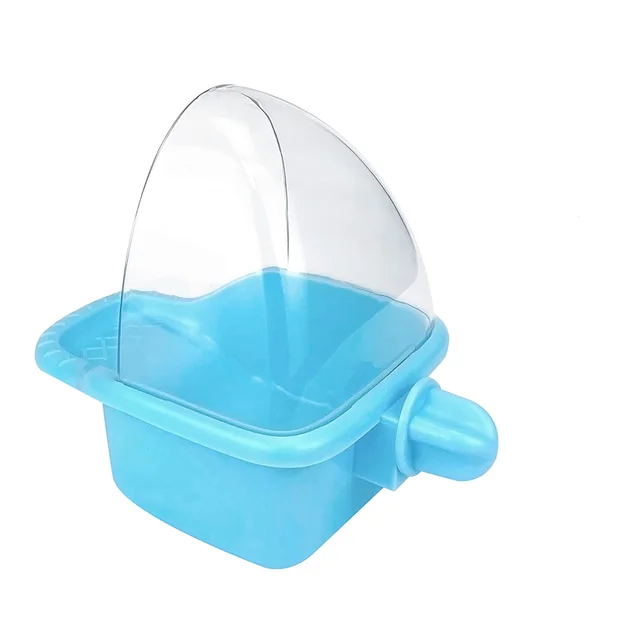 Jaula de prevención de salpicaduras para pájaros, comedero colgante de agua para loros y aves, contenedor de comida para mascotas, suministros para pájaros: L / Azul