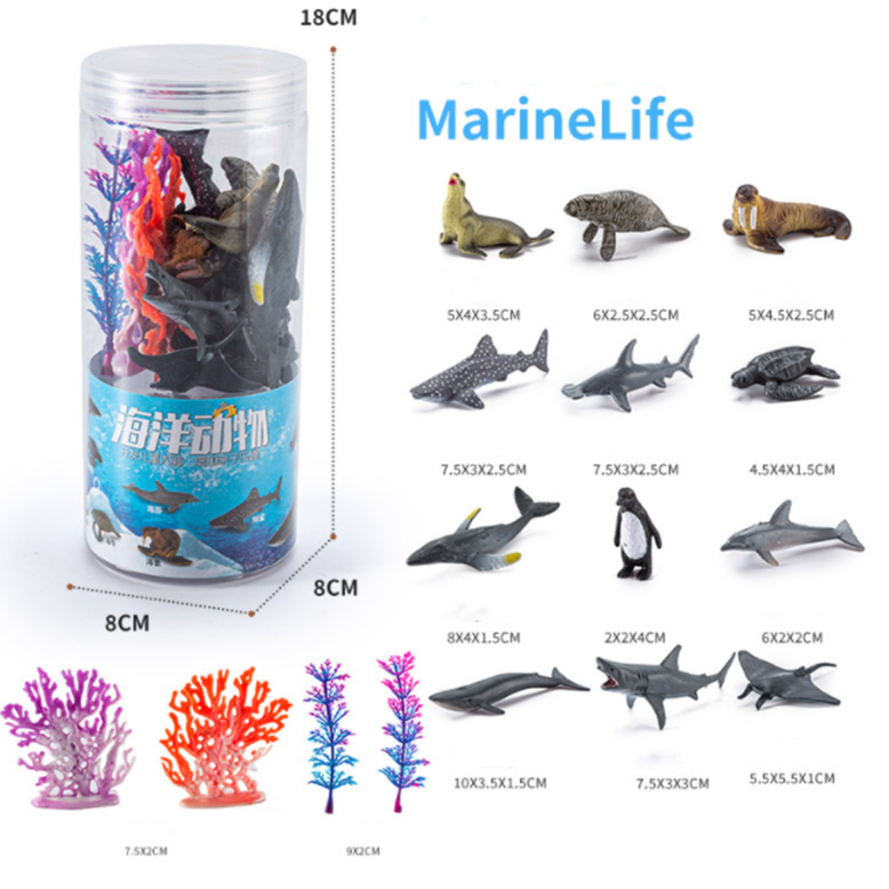 Bucketed animal model realistic appearance animal toy set vinyl plastic animal learning toy boy girl forest sea animal toy set: D sea animals