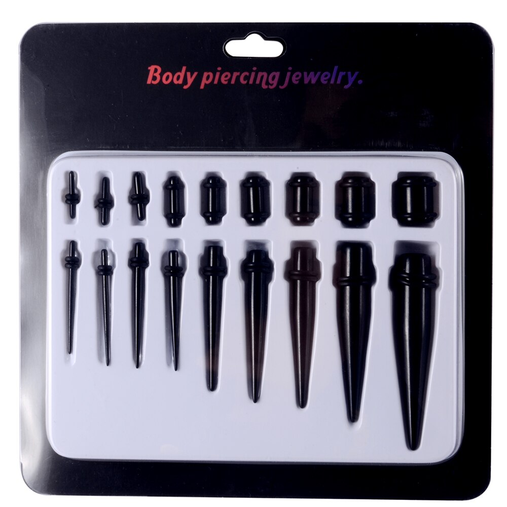 18 Stks/pak Zwarte Uv Acryl Oor Taper Plug Gauge Kit Stretching Expanders Brancards Earlets Piercing Voor Verpakking Sieraden: Default Title