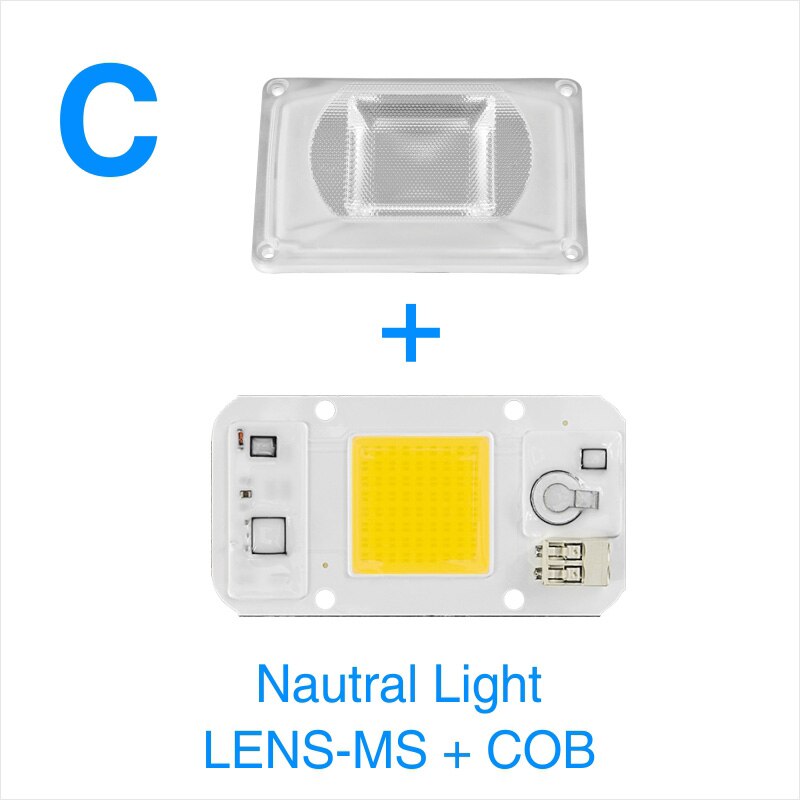Chip de lámpara LED COB Reflector de lente LED, 50W, 220V, IC inteligente, bricolaje, 90 grados, soporte fijo para Reflector LED, necesita disipador térmico: C Nature White MS