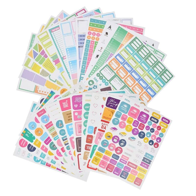 24 Sheets Planner Stickers Monthly Tabs for DIY Calendar, Weekly Daily Planner Stickers Work Planning Budget Decals
