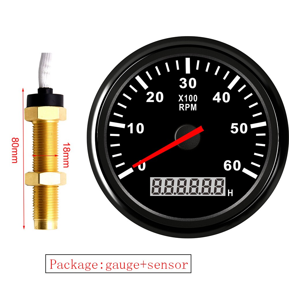85Mm Tacho Gauge Met Tacho Sensor M16/M18 Voor Benzine Diesel Motor Toerenteller 0-6000Rpm Met urenteller Rode Backlight Marine: BB M18 sensor
