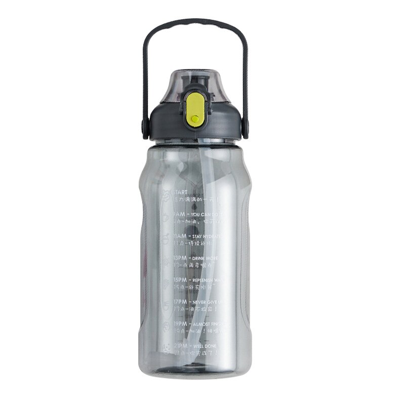 1500Ml Sport Waterfles Plastic Zomer Outdoor Fitness Water Cup Met Stro Draagbare Hoge Capaciteit Gym Stuiteren Deksel Fles: grey with time