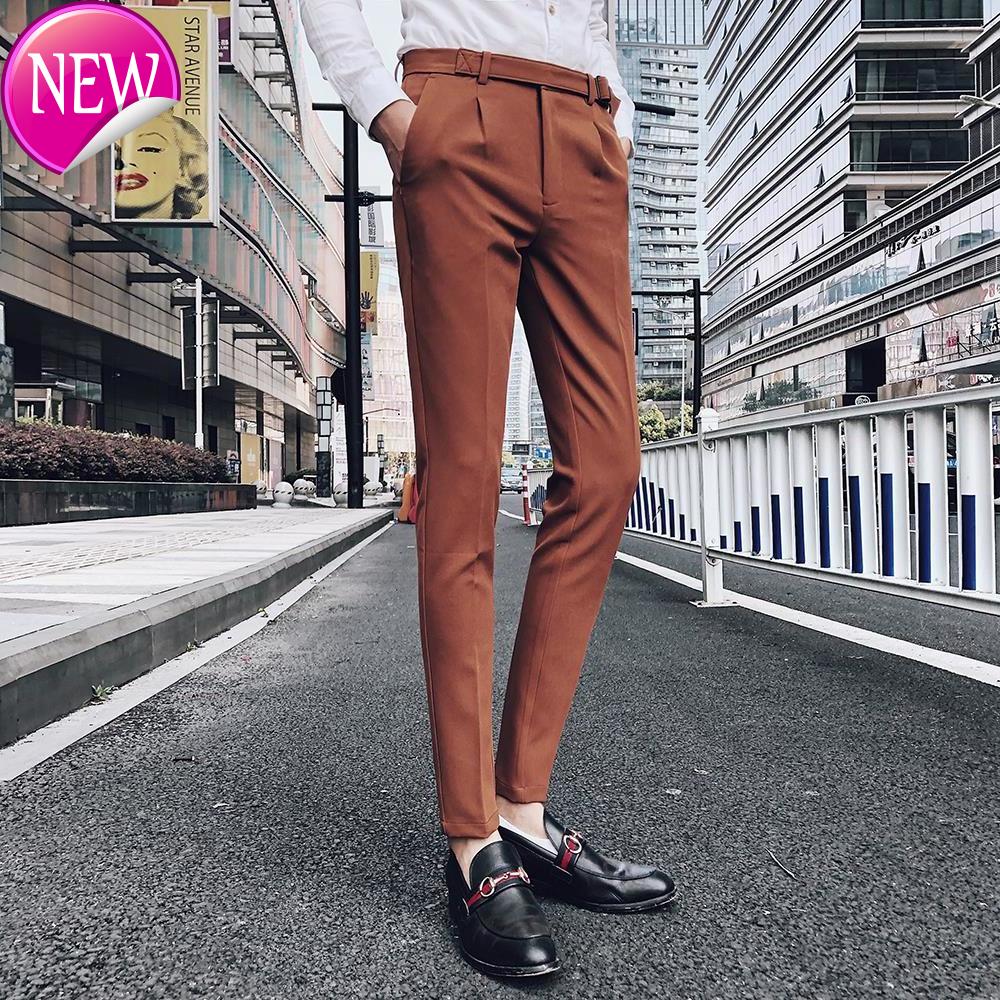 Byxor herr brun slim fit kostym byxor herr kostym byxor pantalon homme dräkt manlig högkvalitativ solid