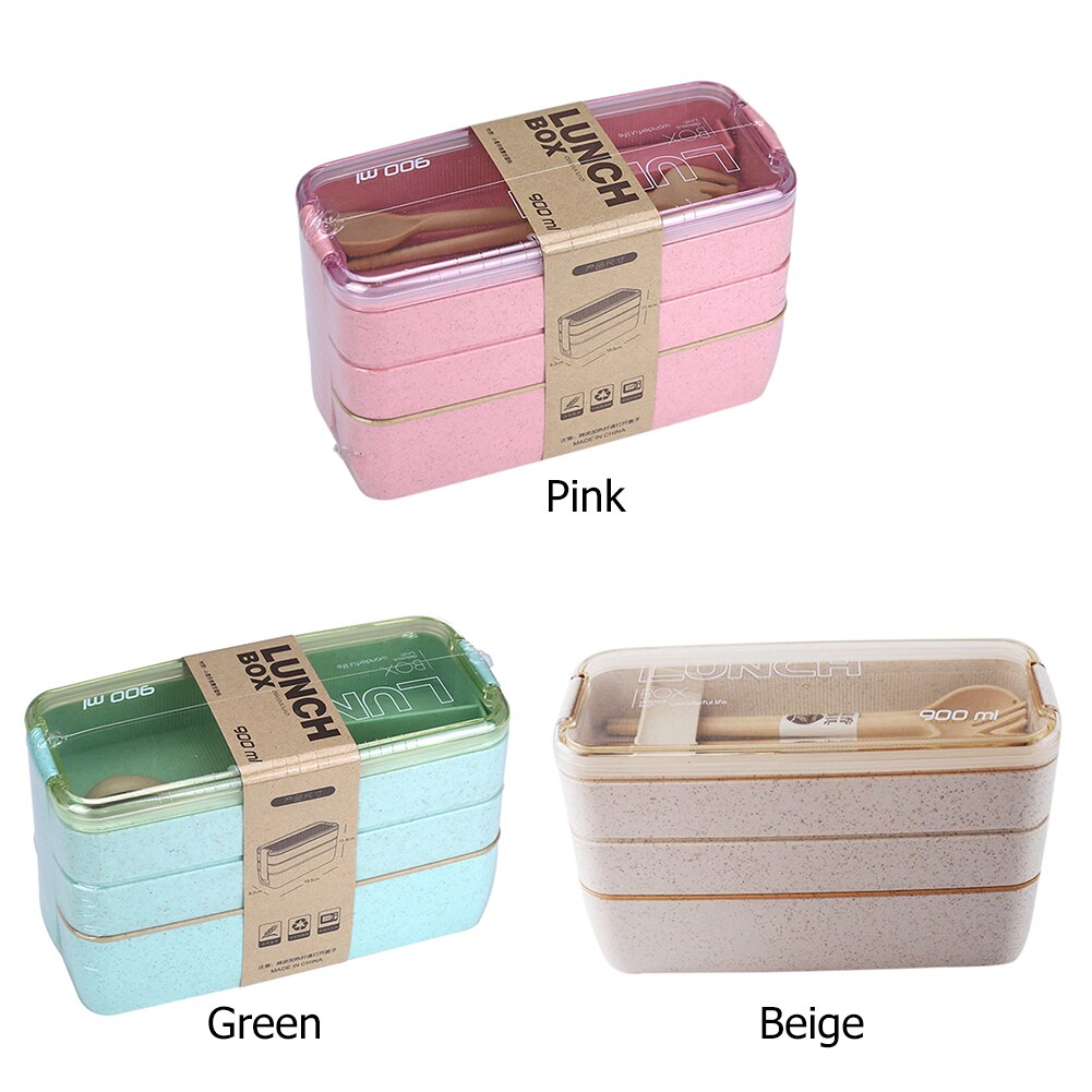 900ml 3 Layers Bento Box Eco-Friendly Lunch Box Food Container Wheat Straw Material Microwavable Dinnerware Lunchbox