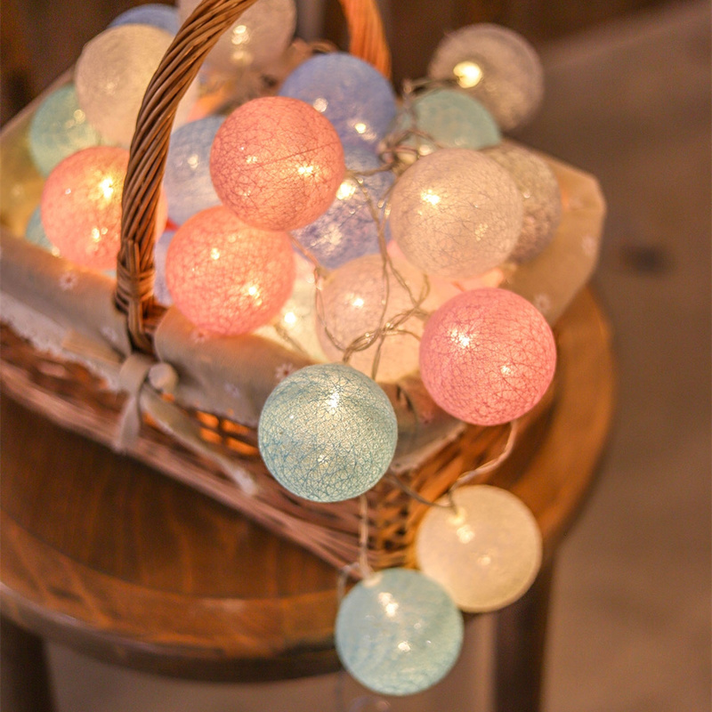 Weihnachten Baumwolle Ball Dekorative Schnur Licht Handgemachte DIY Gewinde 20/40 Kugeln Schnur Lampe Batterie/USB Familie Party Lichterkette