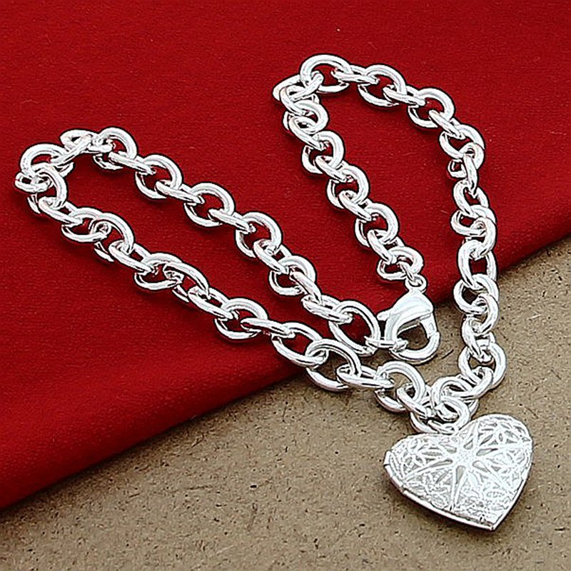 Zilver 925 Sieraden Ketting Mode Fotolijst Hart Ketting Hanger Trendy Sieraden