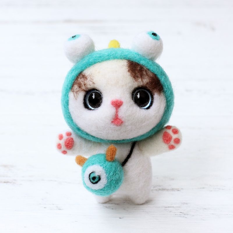 Christmas Cat Wool Felt Craft DIY Unfinished Poked Set Handcraft Needle Material M0XD