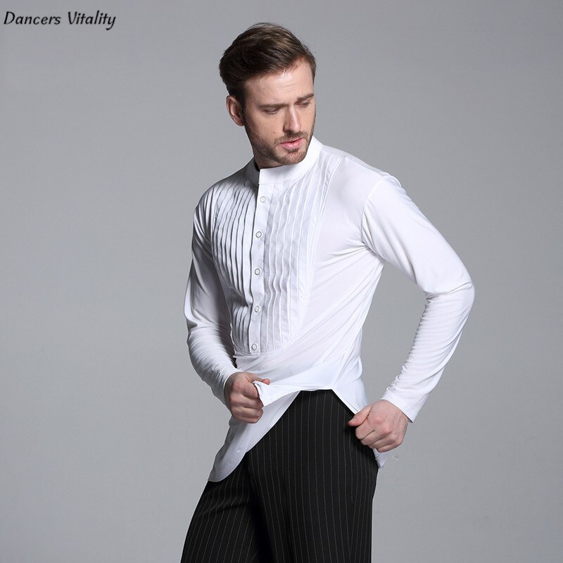 Herre skjorte t-shirt latin dans tøj lange ærmer skjorter moderne cha-cha dans vals latin dans mænd moderne konkurrence kjole