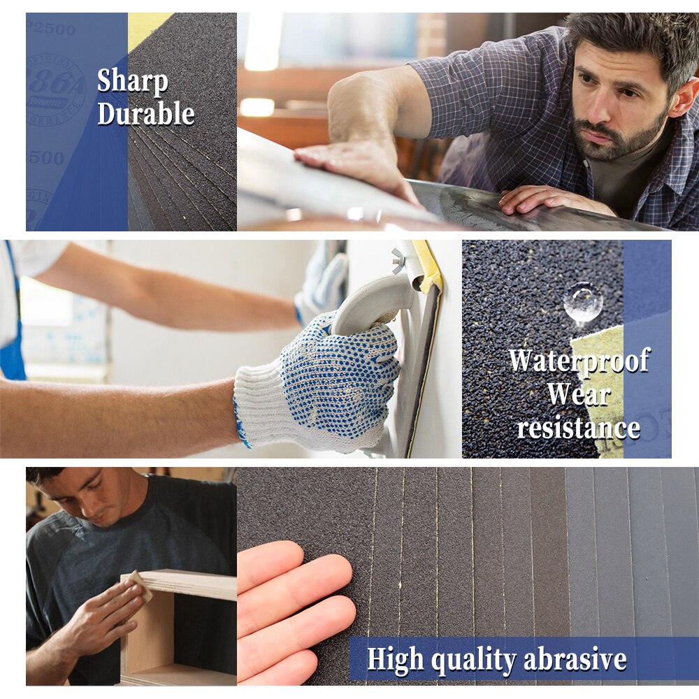 9*3.6 Polegada 20 pçs lixa 320 a 2000 grão molhado seco folhas de lixamento à prova dwaterproof água para carro madeira metal plástico polimento acabamento