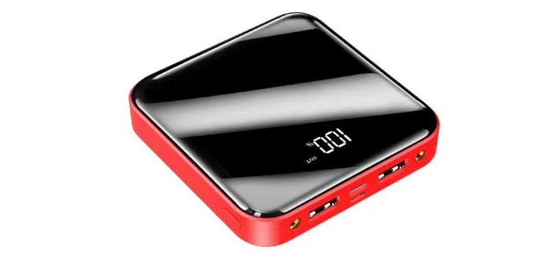 Mini cargador de batería externo para iPhone/Samsung, luz LED, pantalla completa, Monitor LCD, 8000mAh, USB dual, portátil, funda de Banco de energía: Red