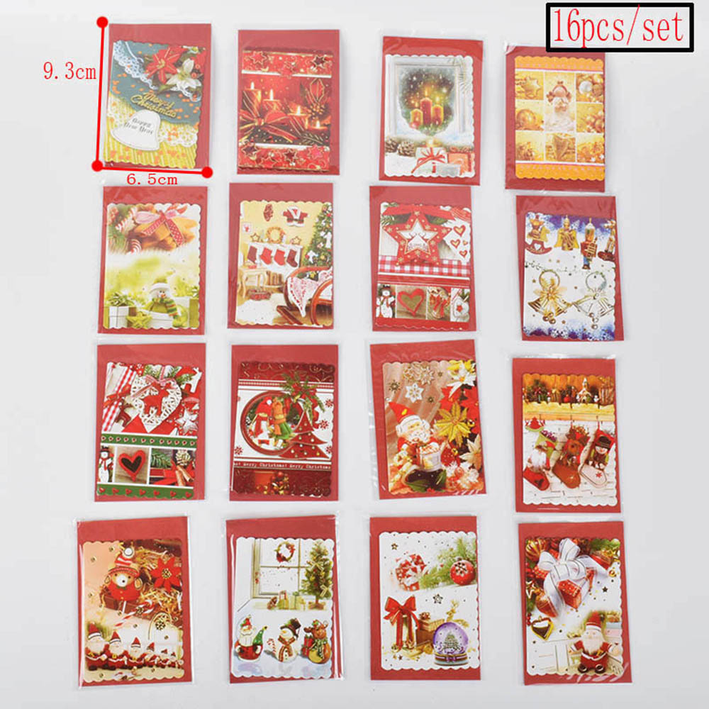 Christmas Greeting Card Xmas Paper Cards Happy Year Postcard Thanks Giving Envelope: B16pcs9.3x6.5cm