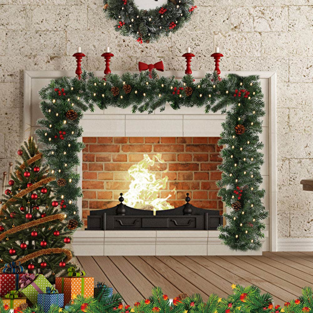 1.8/2.7m kunstig jul pejs krans krans fyrretræ ornament juletræ diy år pejs navidad dekor