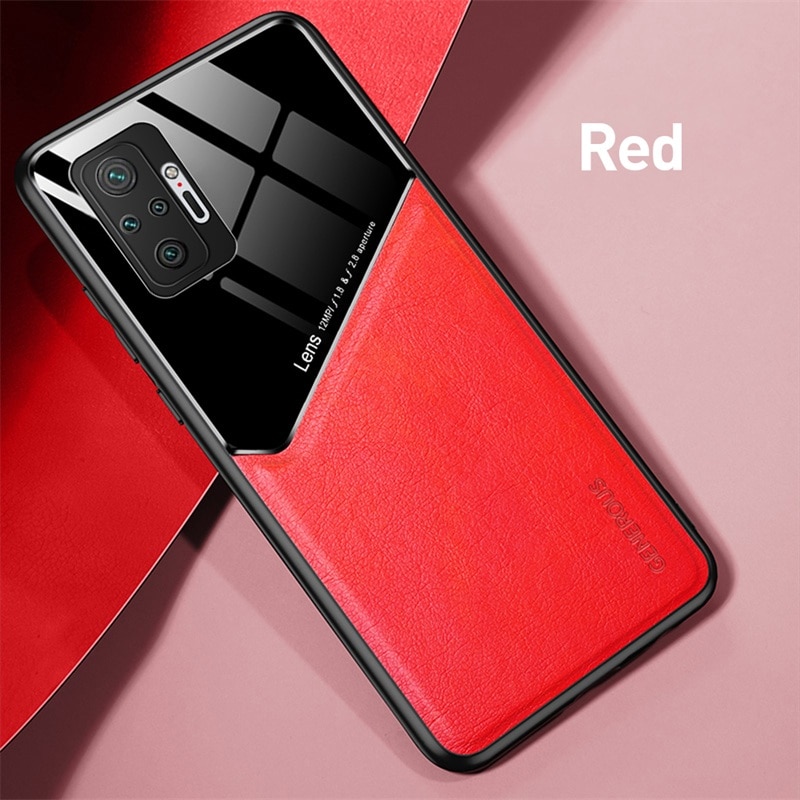 for redmi note 10 pro case leather texure car magnetic holder covers for xiaomi redmi note10 pro silicone frame shockproof coque: for Redmi Note10 4G / red