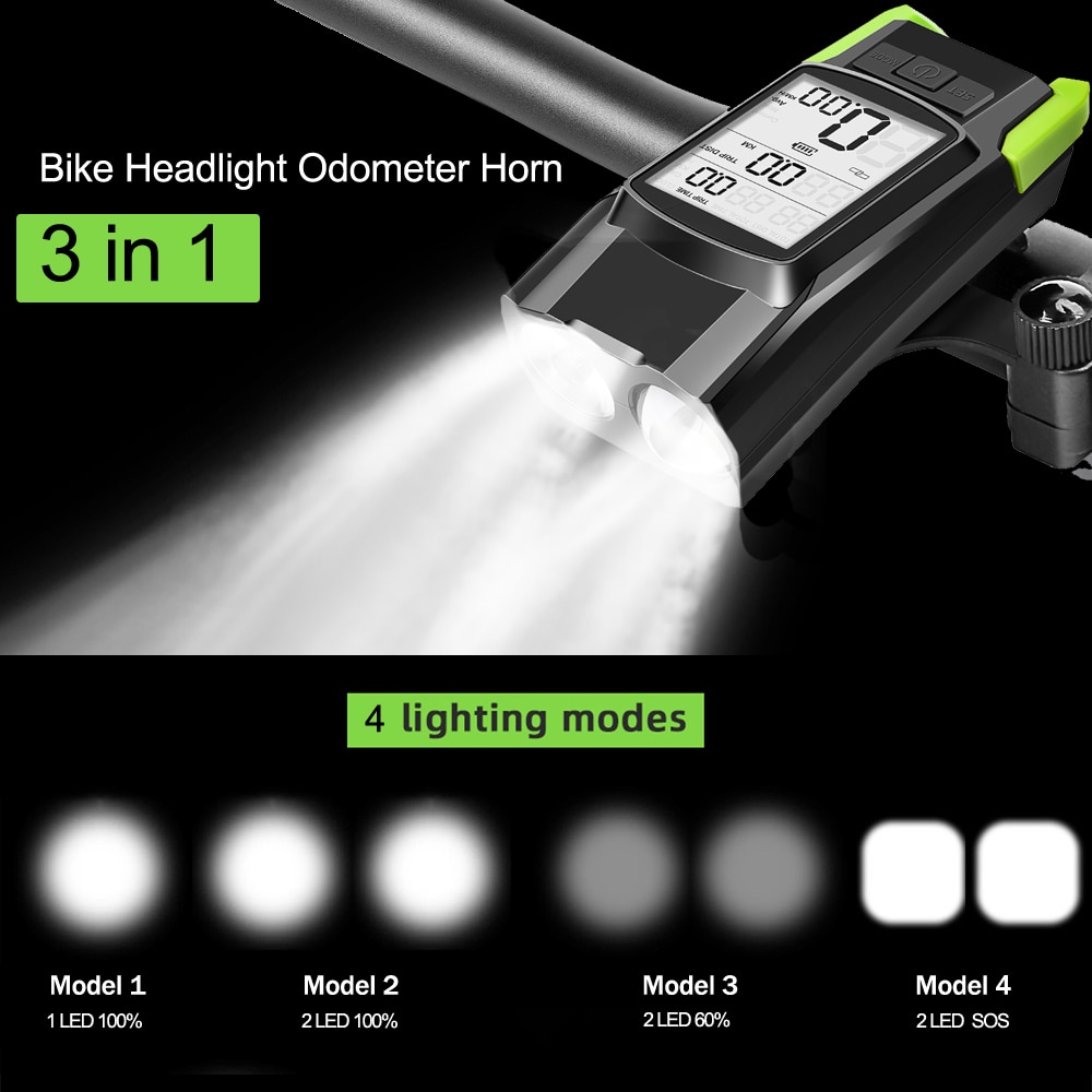 Ficklampa för cykel  t6 led cykeldatorhorn usb cykelljus fram 2 hållare vattentät cykelstrålkastare vägmätare tillbehör