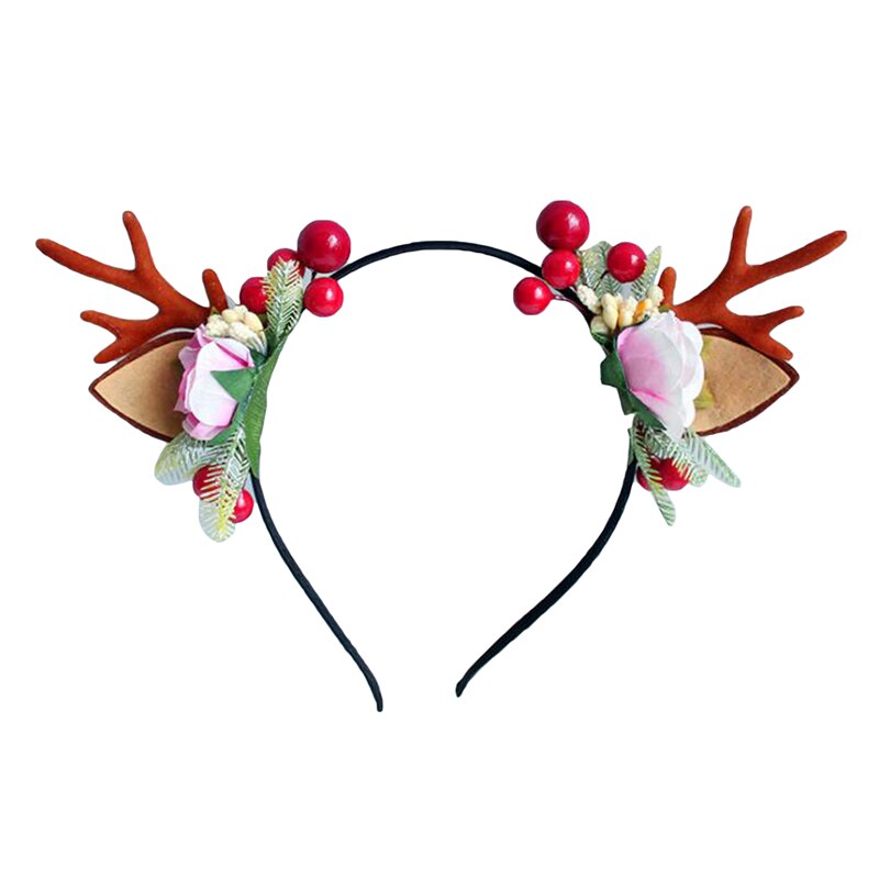 Christmas Deer Horn Headdress Elk Cat Ear Headband Kids Adults Hair Accessories Party Festival Year Decor Photo Props: pink