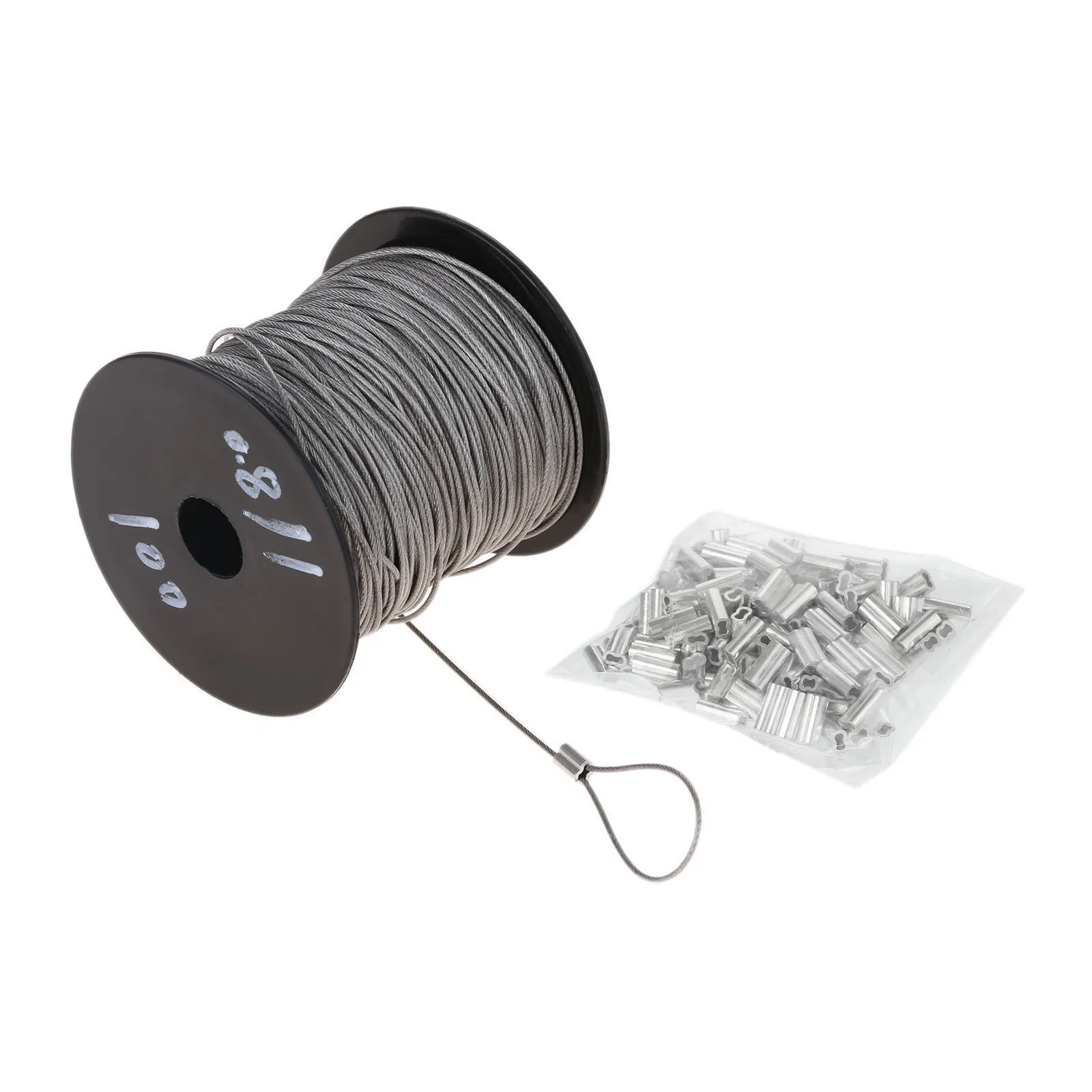 Rostfri Stålwire 100m - 1mm Diameter 7x7 Belagd Kabel - Kit med 150 Krympsprint