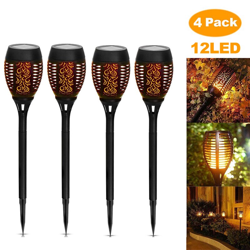 12LED 33LED Solar Flame Torch Light Flickering Waterproof Garden Decor Landscape Lawn Lamp Path Lighting Torch Outdoor Light: 4 pcs 12LED