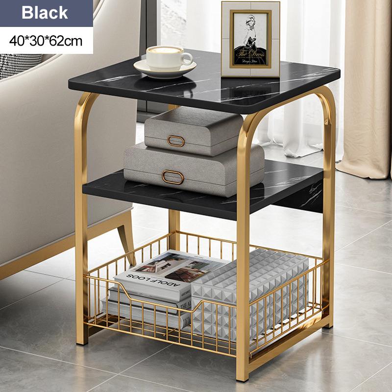 Noord Gouden Thee Tafel Ijzer Vierkante Marmeren Tijdschrift Plank Salontafel Klein Bureau Beweegbare Slaapkamer Woonkamer Meubels: Black 3 Layers
