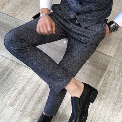 Festbukser vinter tyk britisk stil herre kjole bukser business casual koreansk slim fit lange bukser herre tøj 5xl- m: 4xl