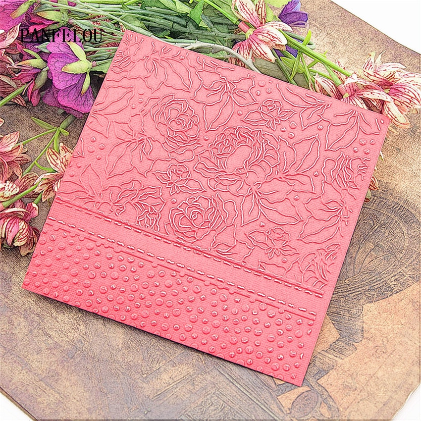 PANFELOU Easter The rose garden Embossing folders Plastic For Scrapbooking DIY Template Fondant Cake Photo Album Card Making