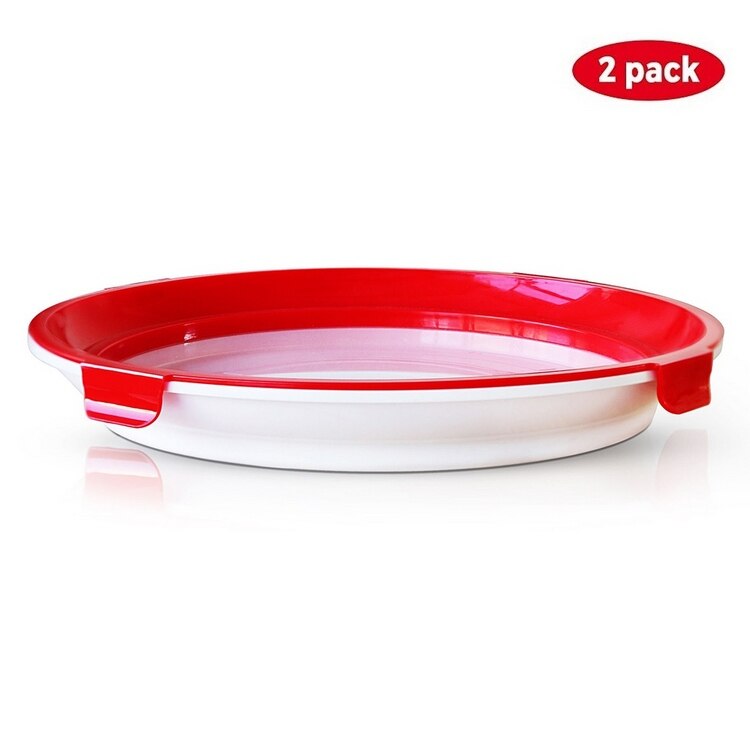 2PCS Food Preservation Tray Vacuum Fresh Food Plate Portable Refrigerator Food Storage Hotel Kitchen Preservation Box Container: Round Red-white