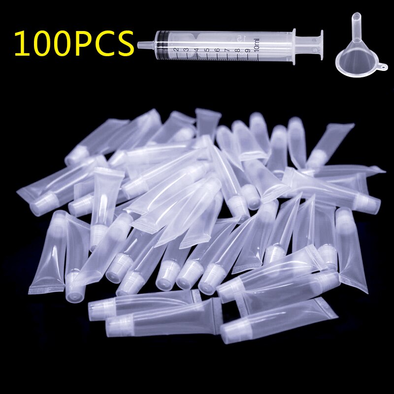 300 stuks 5 ml lege lipgloss tubes lippenstift tube lippenbalsem zachte tube make-up knijp doorzichtige lipgloss tube container: 100 stuks