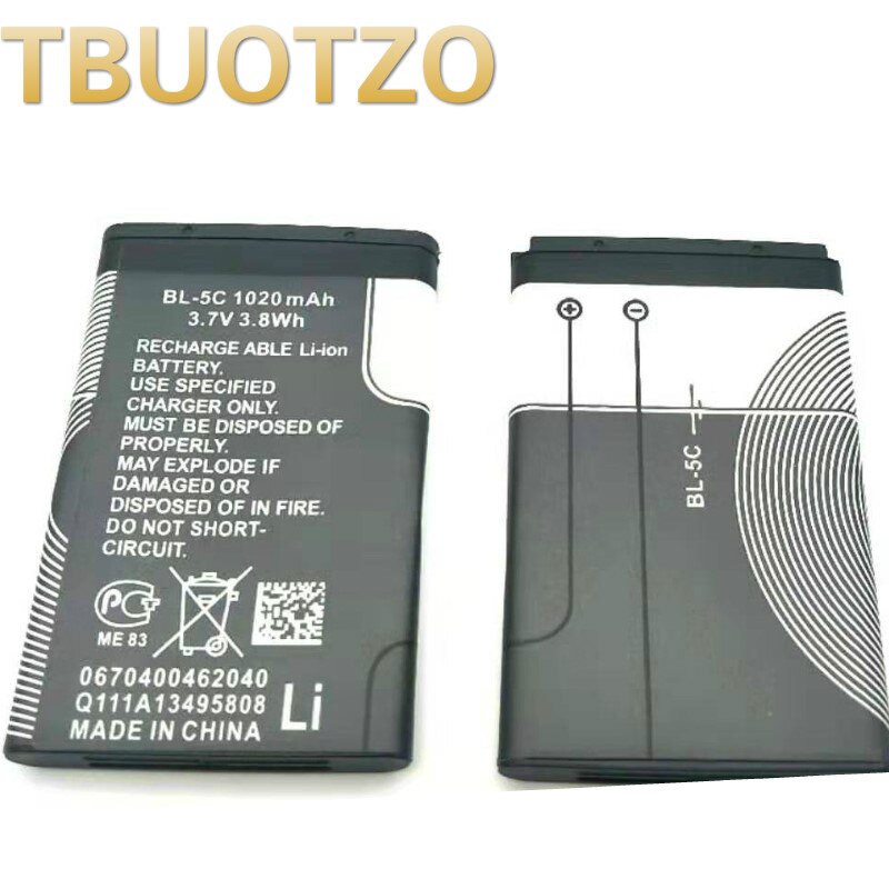 2 Stks/partij BL-5C Lithium Batterijen 1020 Mah 3.7V Oplaadbare Li-Ion Batterij BL5C