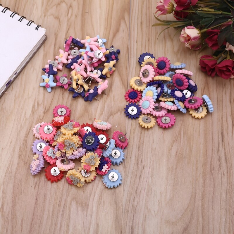 Chinchetas de estrella de mar/girasol/flores para pared, decoración para pizarra blanca, fotos, mapas, tablón de anuncios, suministros de oficina, 30 Uds.