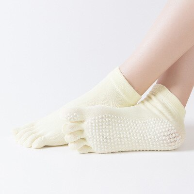 1 Paar Antislip Open Teen Yoga Sokken Antislip Peep Toe Pilates Enkel Grip Duurzaam Open vijf-Vinger Katoen Yoga Sokken: Solid Beige