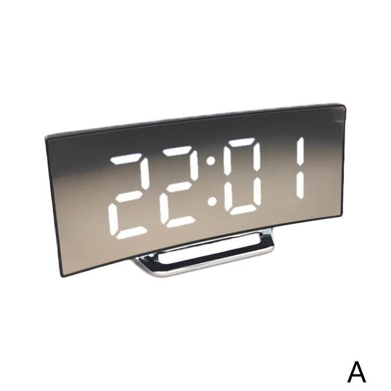 Night Light Alarm Clock Digital LED Display Battery Mirror Operated V1Z5: white