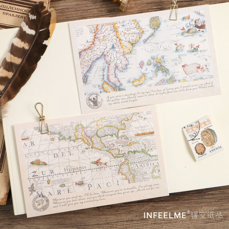30pcs Retro World Travel Map Postcard Writable Decoration Cards Journal Wall Sticker Photo Props Greeting Paper Stationery