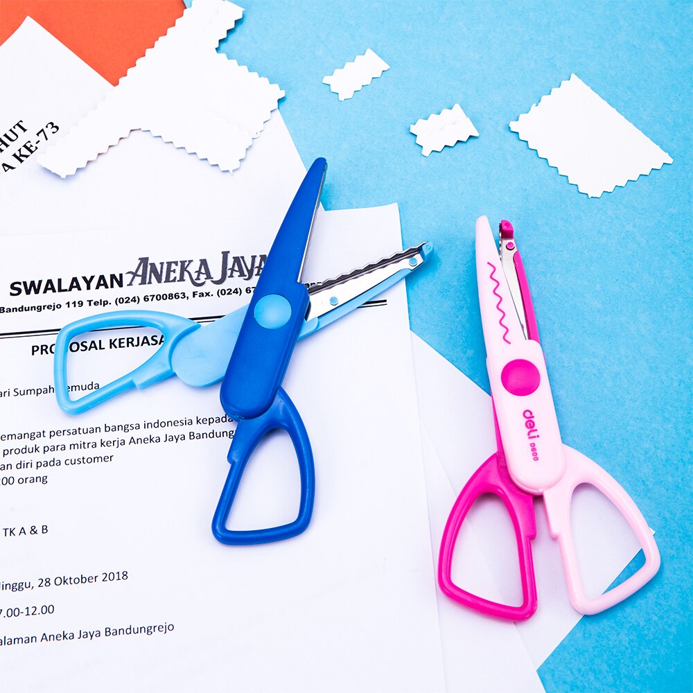 DELI School Scissors Neon Zigzag Crafting 2 Shape Scissor Cute Hand Craft Scissors Paper for Kids &amp; Students