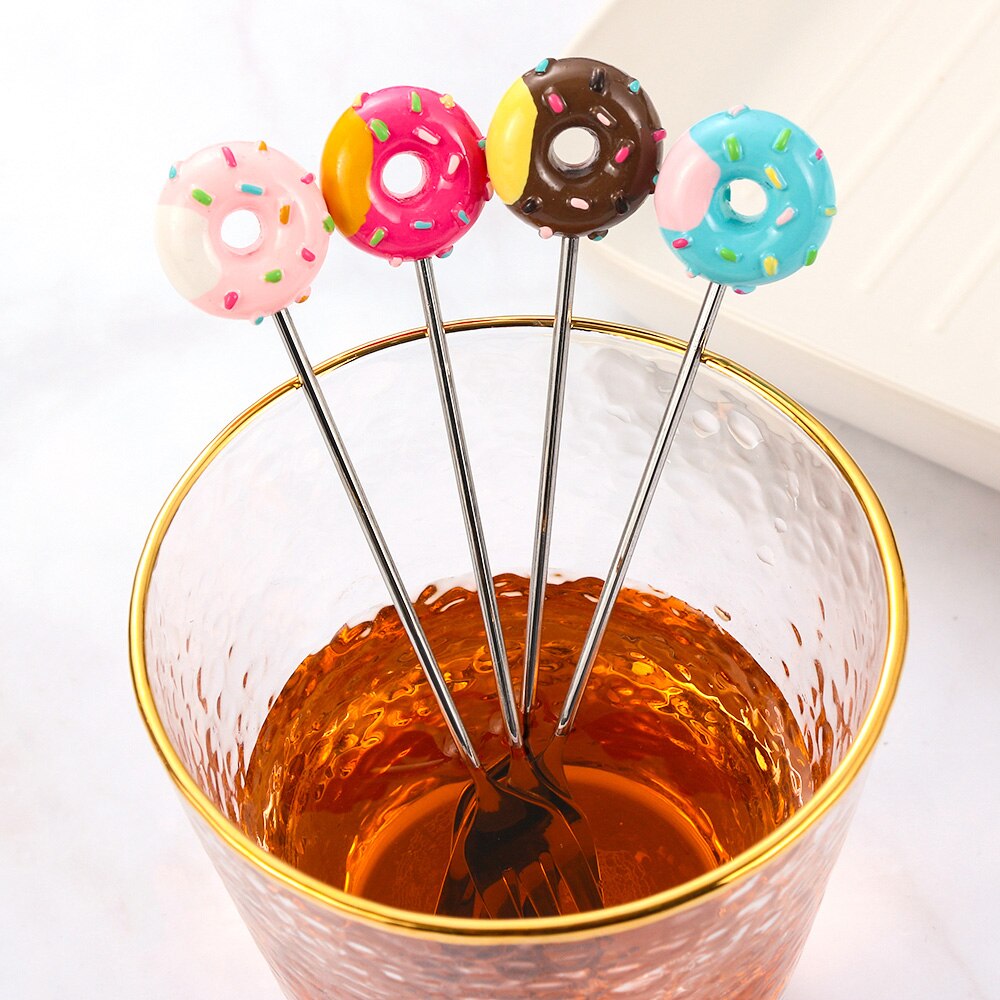 Donut Cute Stainless Steel Doughnut Dessert Spoon Fork Coffee Ice Cream Candy Kitchen Flatware Baby Kids Dinnerware