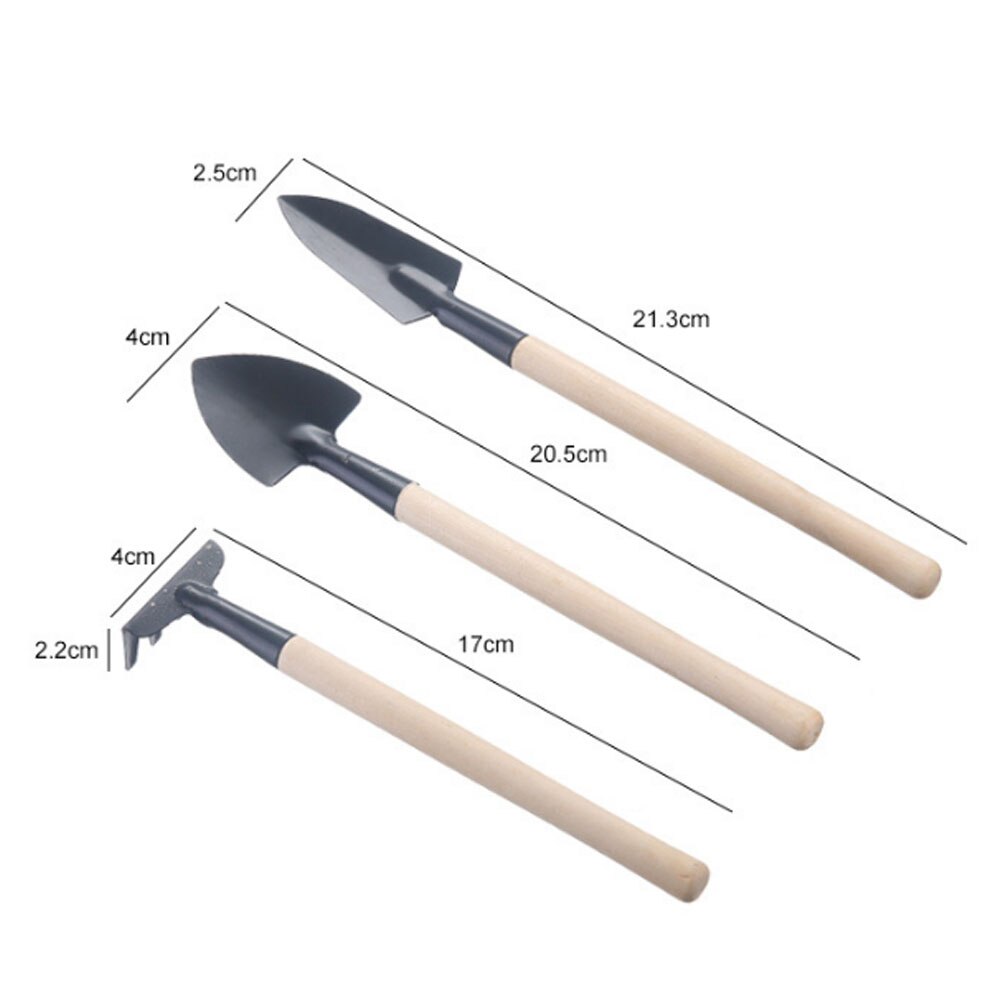 Mini multifunctional gardening tool three-piece set, outdoor plant loosening shovel with wooden handle, garden forest tool shove