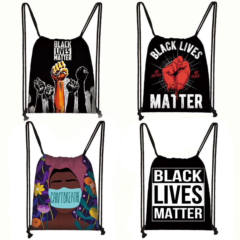 Black Lives Matter Letter Print Drawstring Bag Afro Black Women Backpack American Africa Ladies Storage Bag Cute Travel Bags