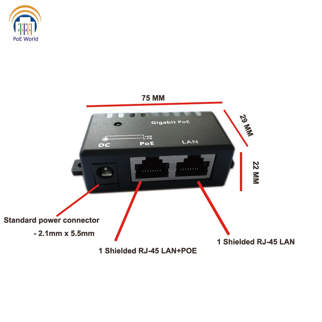 Inyector PoE 802.3af, divisor Gigabit 24V 48V, inyector pasivo con conector de RJ-45 CC de 2,1x5,5mm para teléfonos con cámara IP VOIP