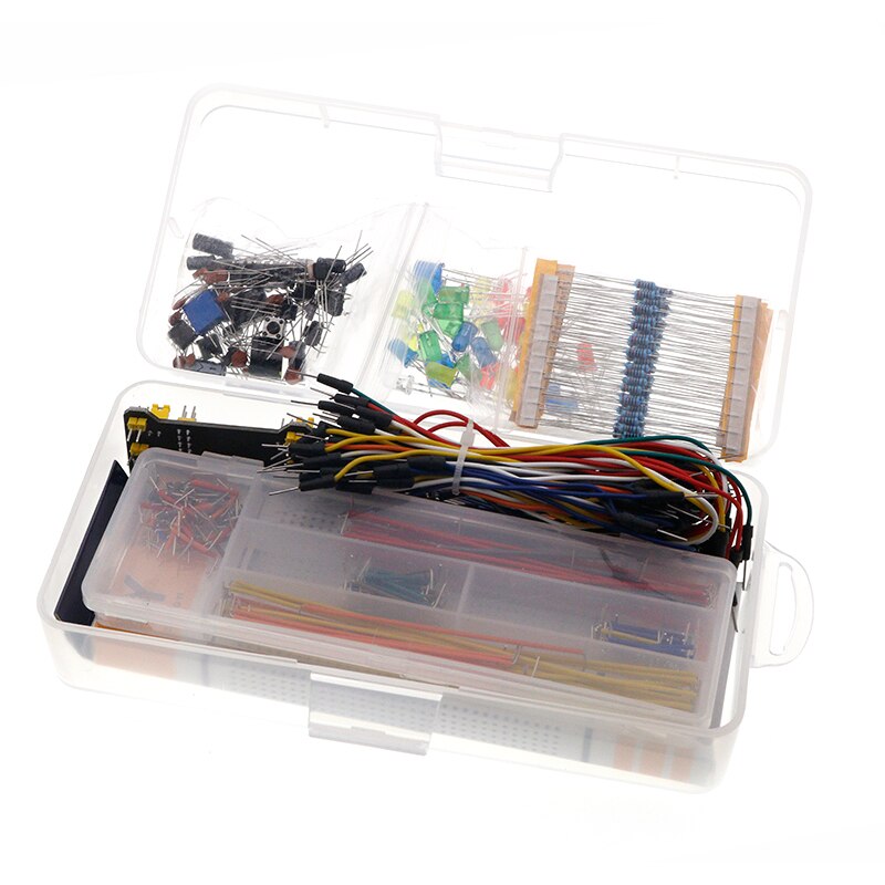 Electronics Component Basic Starter Kit with 830 Tie-points Breadboard Cable Resistor Capacitor LED Potentiometer Box Packing