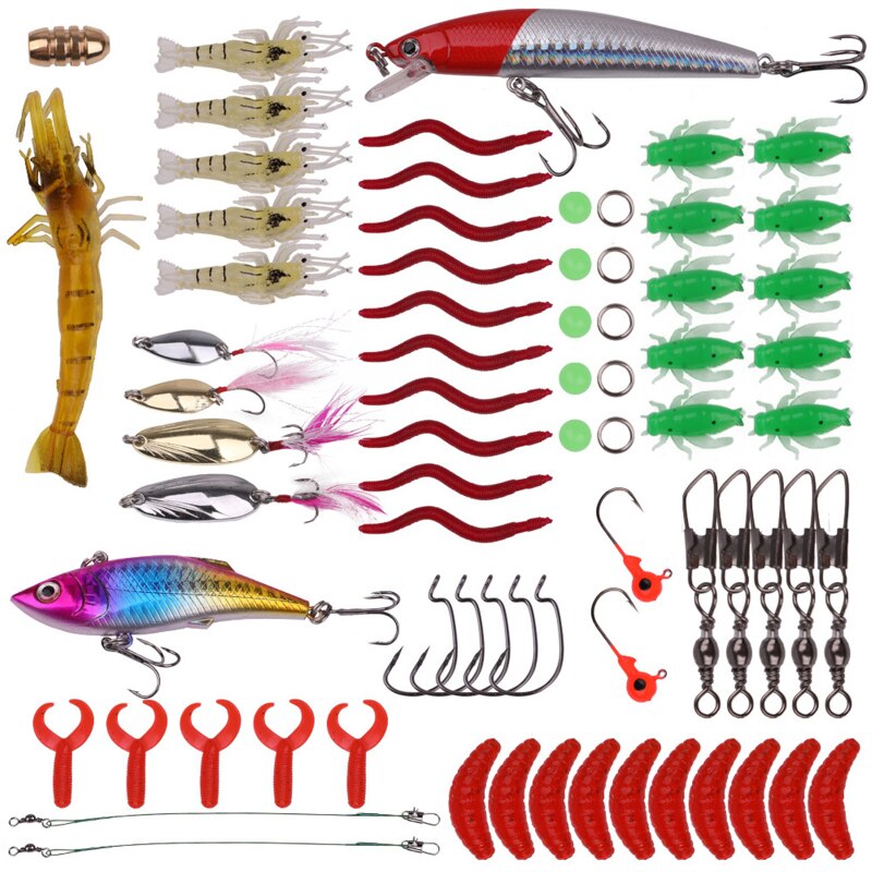 70 Bait Set Full Kit Fishing Lures Set Mixed Hard Plastic Wobblers Metal Jig Spoons Soft Lure Silicone Bait Fishing Tackle Boxes