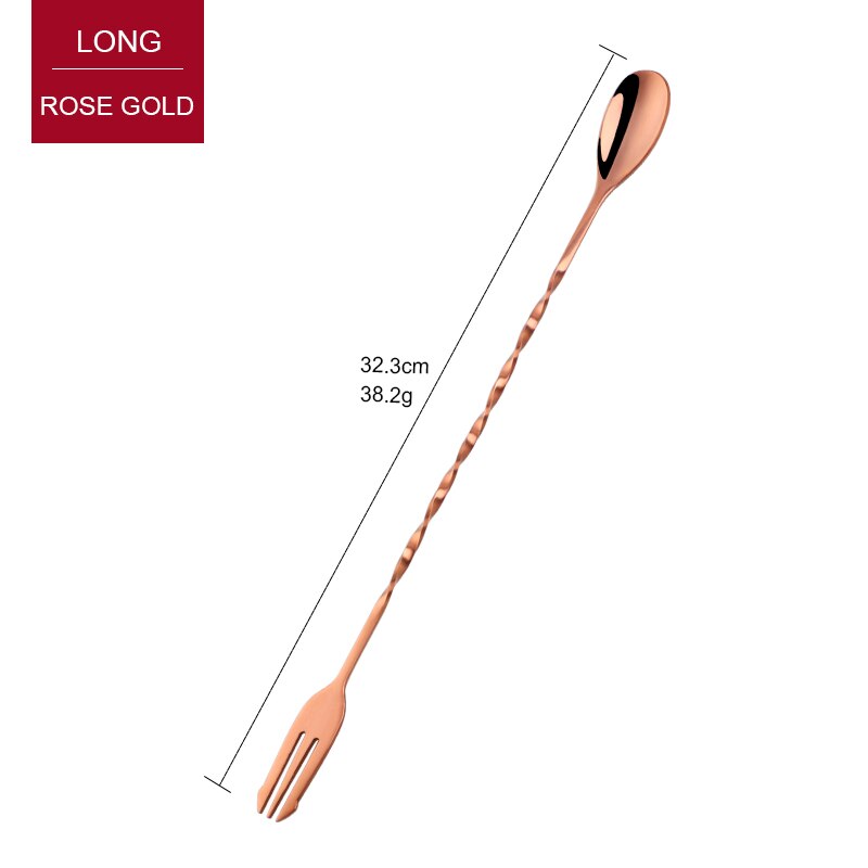 1 pc cocktailskedar bartender bar tillbehör i rostfritt stål hem barer karaff prylar coola verktyg ansikte choklad bar metall sked: Rosa guld lång