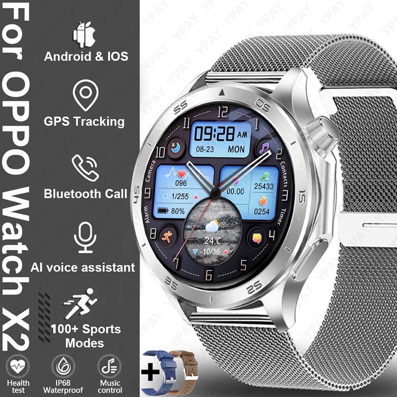 2025 New For Original OPPO Watch X2 Men GPS Smart Watch 1.53inch AMOLED IP68 Waterproof Bluetooth Call 100+ Sports Modes Watch: Dourado
