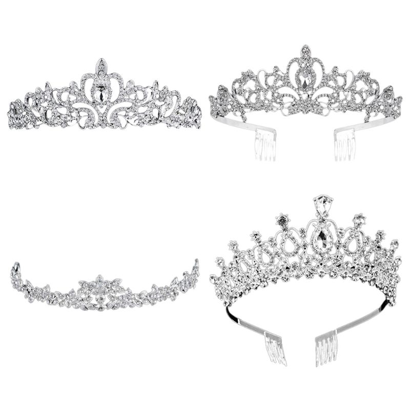 Mujeres Niños Tiara coronas con peine Pins imitación cristal brillantina Rhinestone diadema boda paseo nupcial joyería tocado