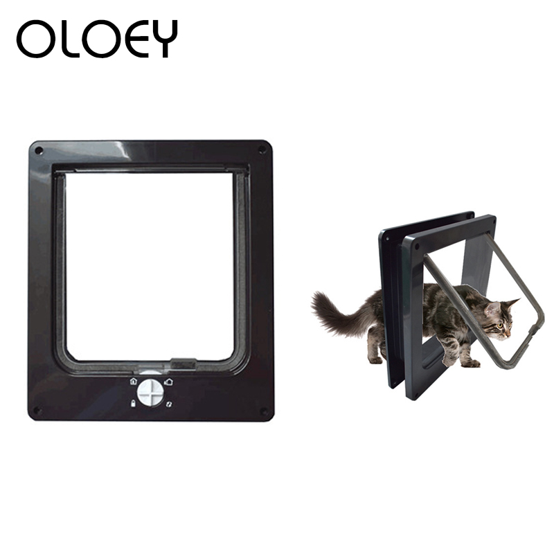 4 Way Lockable Pet Dog Cat Door ABS Plastic Security Flap Door for Small Animal Pet Cat Dog Gate Protect Pet Safe Supplies