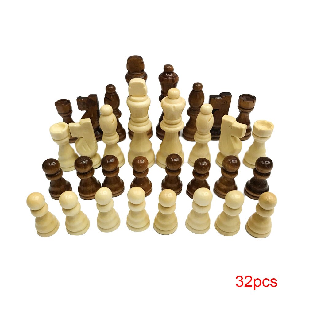 Træ skak sæt 7.7cm konge 32 skak brikker figurer bønder voksne børn turnering spil legetøj praktisk at bære eller opbevare: 7.7cm