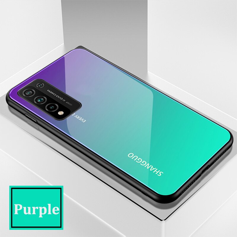 Auroras Tempered Glass Case For HONOR 10X Lite Macaron Solid Color Luxury Hard Back Cover For Honor 10X Lite Case: Purple